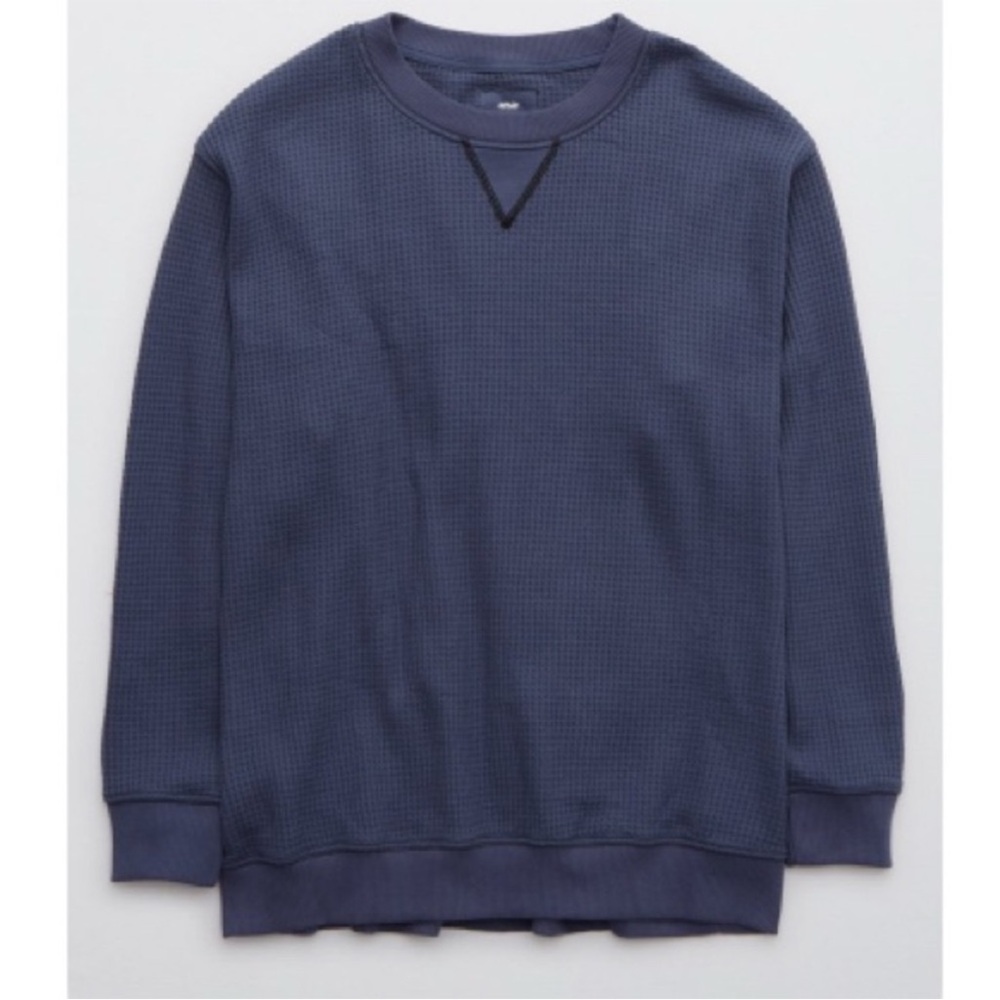 Aerie “The Sweat” Waffle Crew Neck Sweatshirt – Slate Blue, Size Small